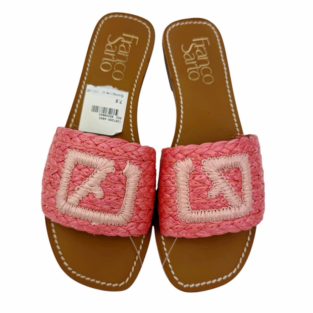 FRANCO SARTO Tina 5 Sandals Coral Pink Raffia Slip On Shoes NEW Women’s Size 7.5 - Picture 2 of 8